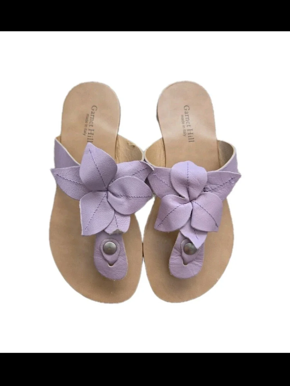 Garnet Hill Big Girls Lavender Leather Floral Thong Sandal Summer Flip Flop 2